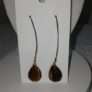 Gold Drop Earrings with Brown Teardrop Stones
